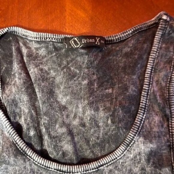 Urban X Womens Sleeveless Tank Top With Elephant & Arrow Design Acid Wash Gray - Picture 6 of 8